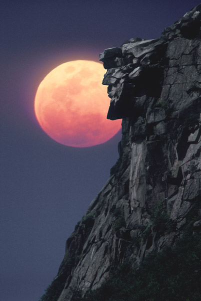 OLD MAN OF THE MOUNTAIN WITH MOON